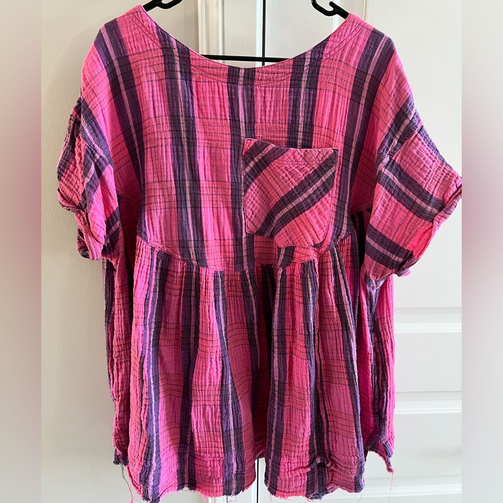 Free People We the Free Plaid Oversized Tunic- Gently Worn Large (Maternity)
